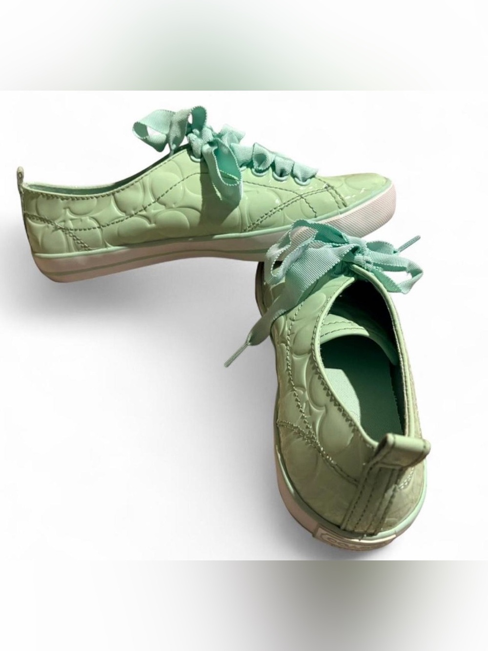Coach Mint Green Quilted Lace-Up Sneakers